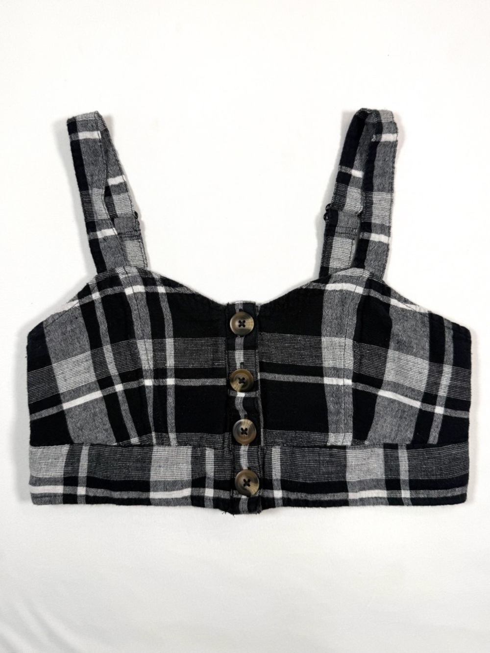AMERICAN EAGLE Women Plaid Crop Top Size Small Black White Button Front Bralette